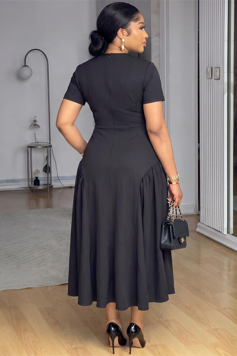Midnight Grace Wrap Drop-Waist Midi Dress - Back