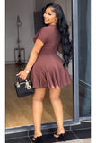 Chocolate Muse V-Neck Flare Mini Dress - 1