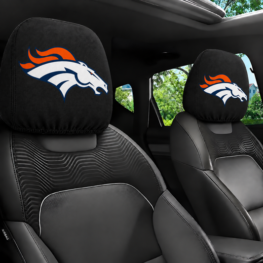 Denver Broncos car headrest cover, Style 1 logo design, installed in car