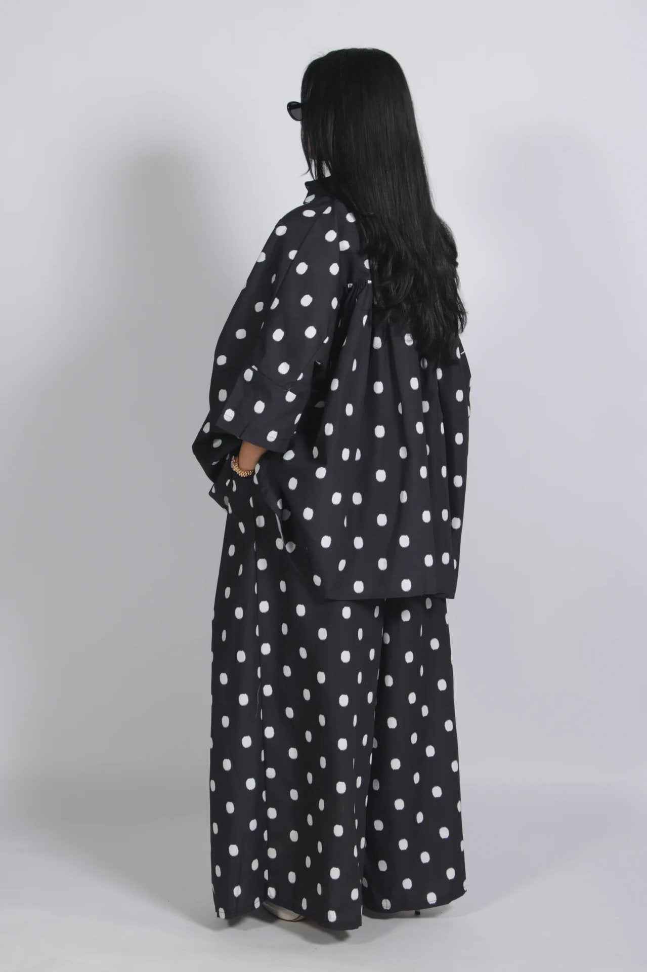 Easy Muse black polka dot two-piece set back
