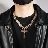 18K Gold Vacuum Plated Copper with 5A+ Sri Lanka Zircon Colorful Flower Cross Necklace