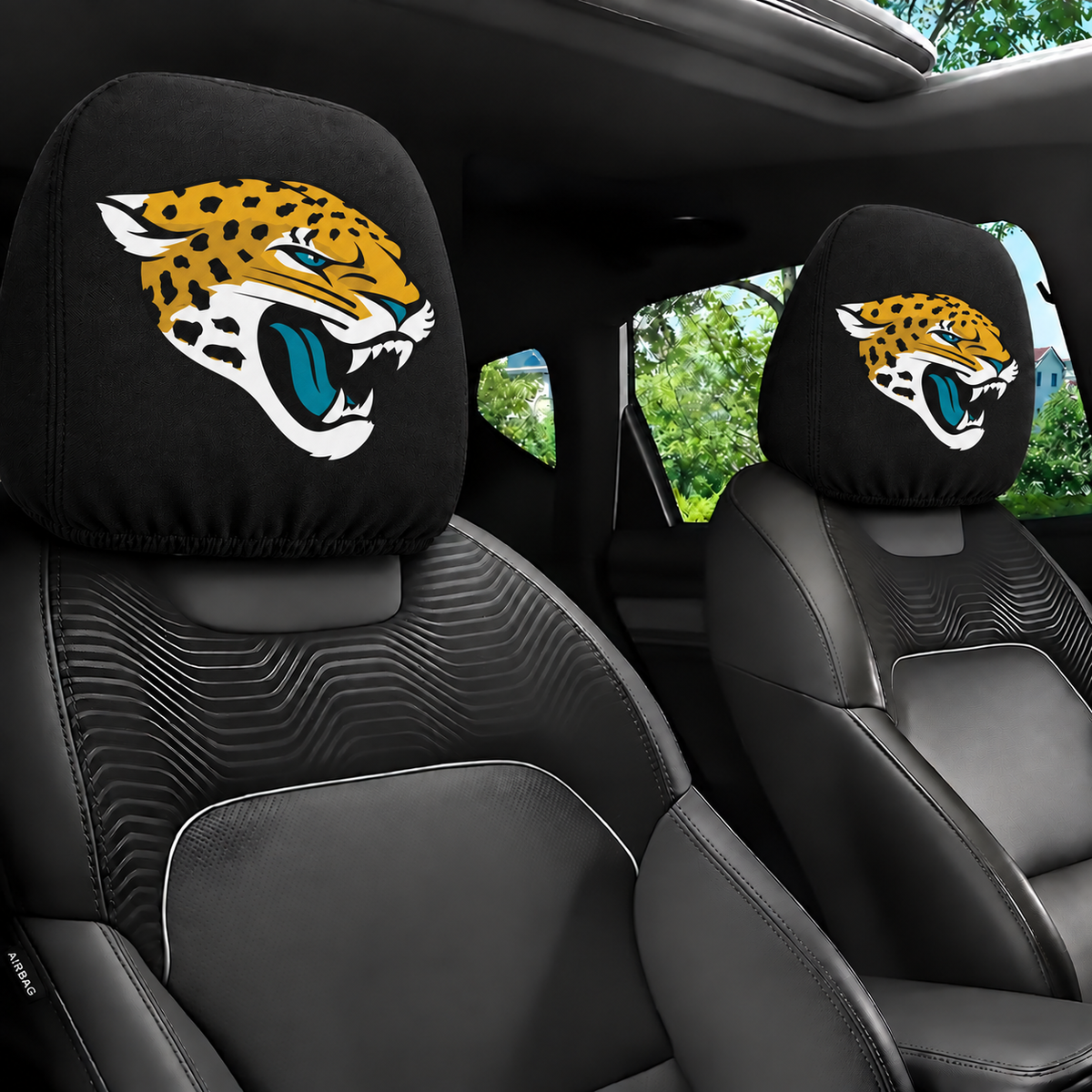 Jacksonville Jaguars car headrest cover, Style 1 logo design, installed in car