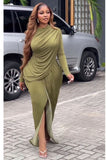 Olive Aura Draped Long Sleeve Maxi Dress - 3