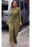 Olive Aura Draped Long Sleeve Maxi Dress - 4