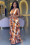 Sahara Flame deep V tie-dye ruffle maxi dress side view