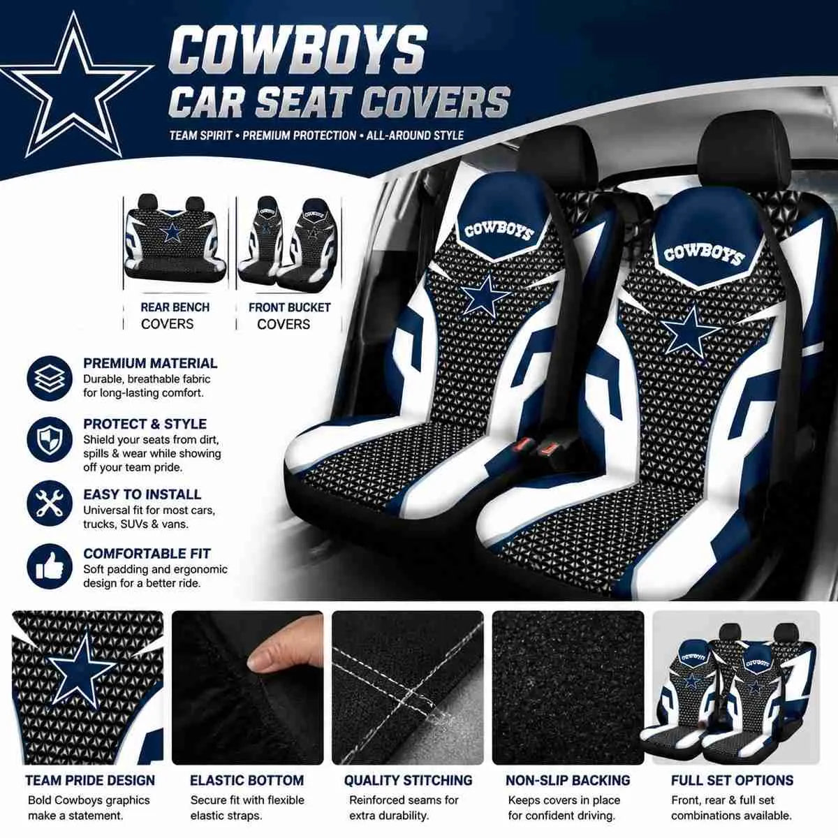 Cowboys seat cover features